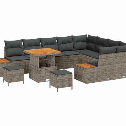 Set Divano da Giardino con cuscino 12 pcs Grigio Poly Rattan