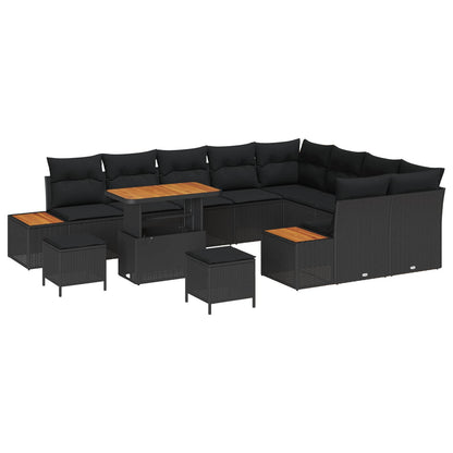 Set Divano da Giardino con cuscino 12 pcs Nero Poly Rattan
