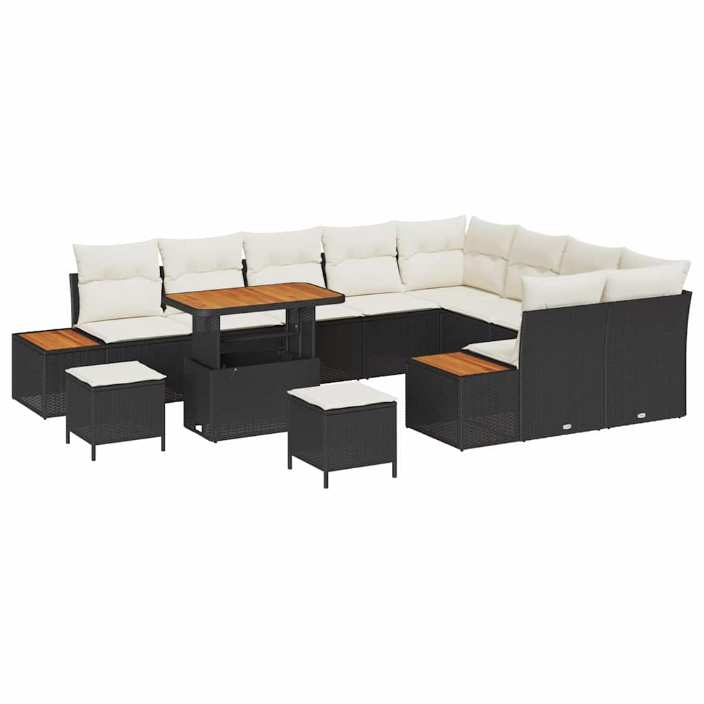 Set Divano da Giardino con cuscino 12 pcs Nero Poly Rattan