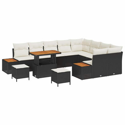 Set Divano da Giardino con cuscino 12 pcs Nero Poly Rattan