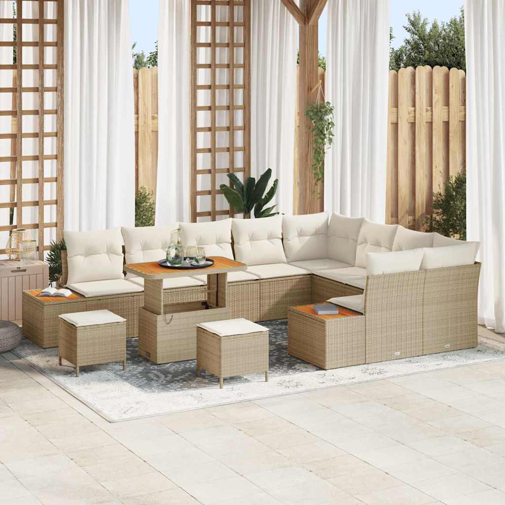 Set Divano da Giardino con cuscino 12 pcs Beige Poly Rattan