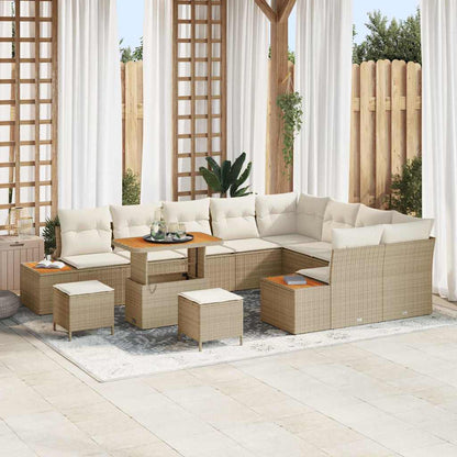 Set Divano da Giardino con cuscino 12 pcs Beige Poly Rattan
