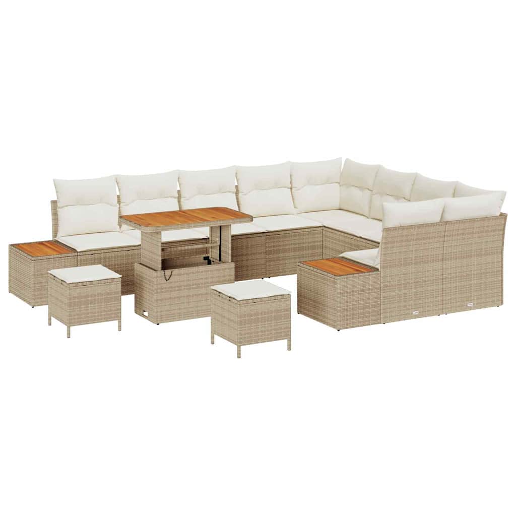 Set Divano da Giardino con cuscino 12 pcs Beige Poly Rattan