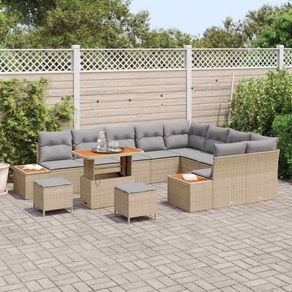 Set Divano da Giardino con cuscino 12 pcs Beige Poly Rattan