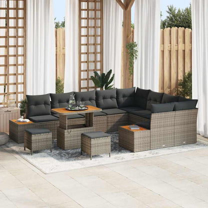 Set Divano da Giardino con cuscino 12 pcs Grigio Poly Rattan