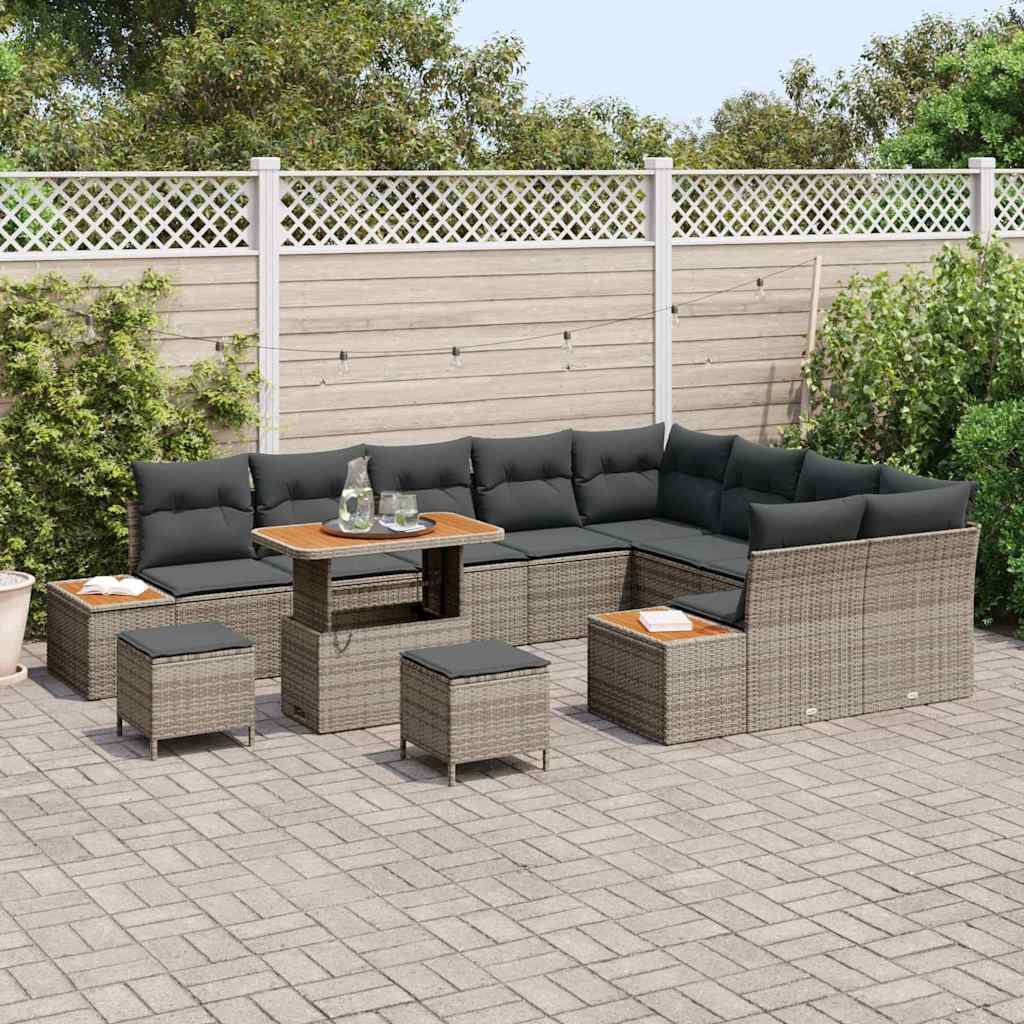 Set Divano da Giardino con cuscino 12 pcs Grigio Poly Rattan