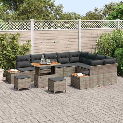 Set Divano da Giardino con cuscino 12 pcs Grigio Poly Rattan