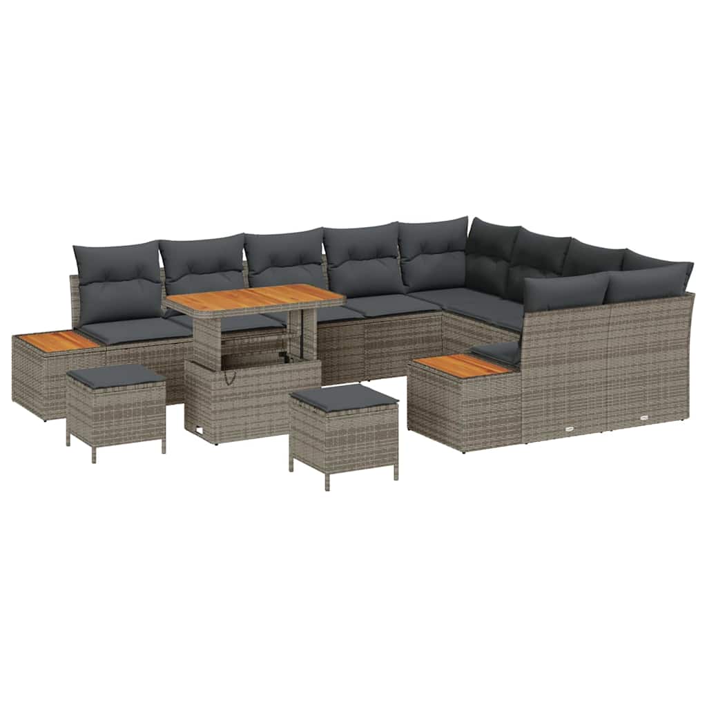 Set Divano da Giardino con cuscino 12 pcs Grigio Poly Rattan