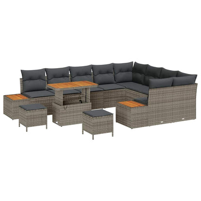 Set Divano da Giardino con cuscino 12 pcs Grigio Poly Rattan