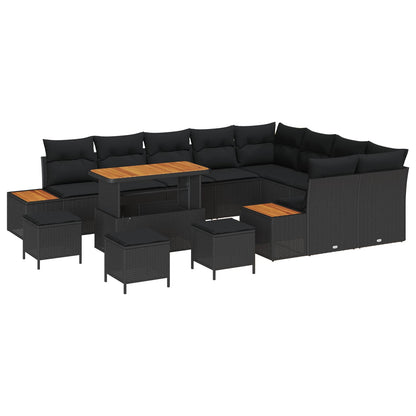 Set Divano da Giardino con cuscino 13 pcs Nero Poly Rattan