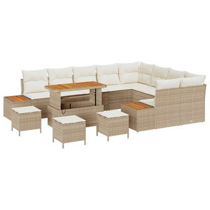 Set Divano da Giardino con cuscino 13 pcs Beige Poly Rattan