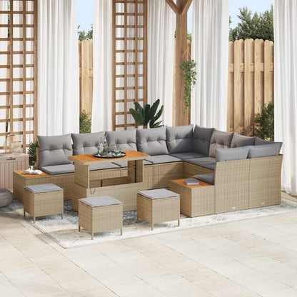 Set Divano da Giardino con cuscino 13 pcs Beige Poly Rattan