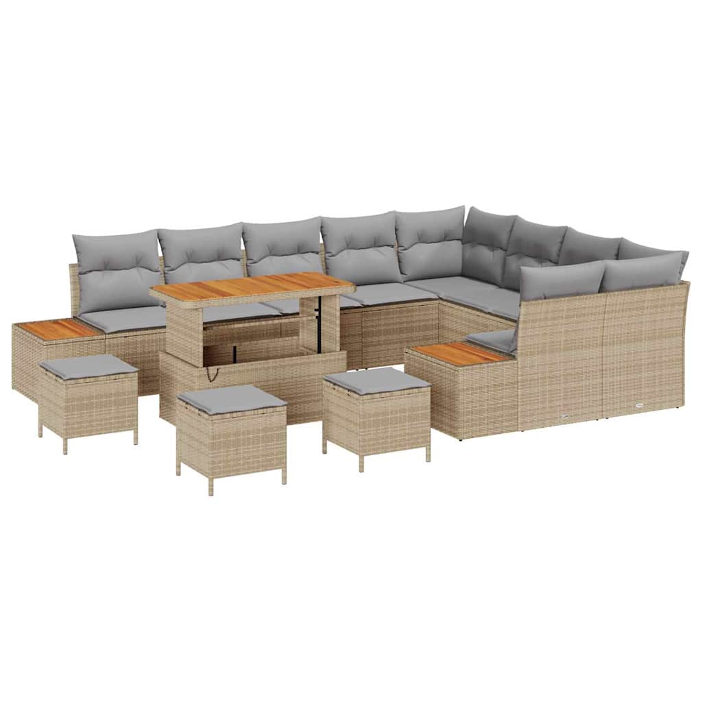 Set Divano da Giardino con cuscino 13 pcs Beige Poly Rattan