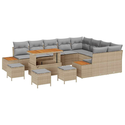 Set Divano da Giardino con cuscino 13 pcs Beige Poly Rattan