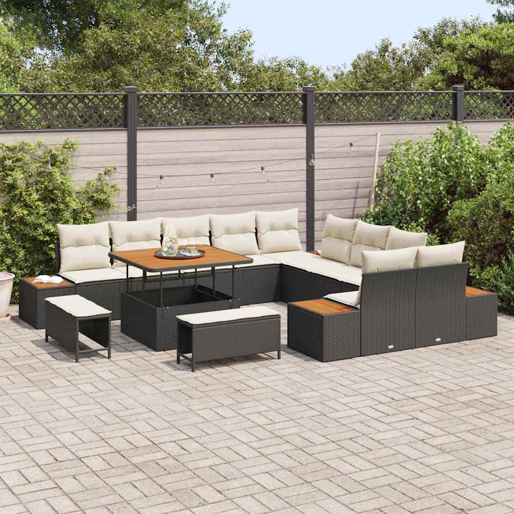 Set Divano da Giardino con cuscino 13 pcs Nero Poly Rattan