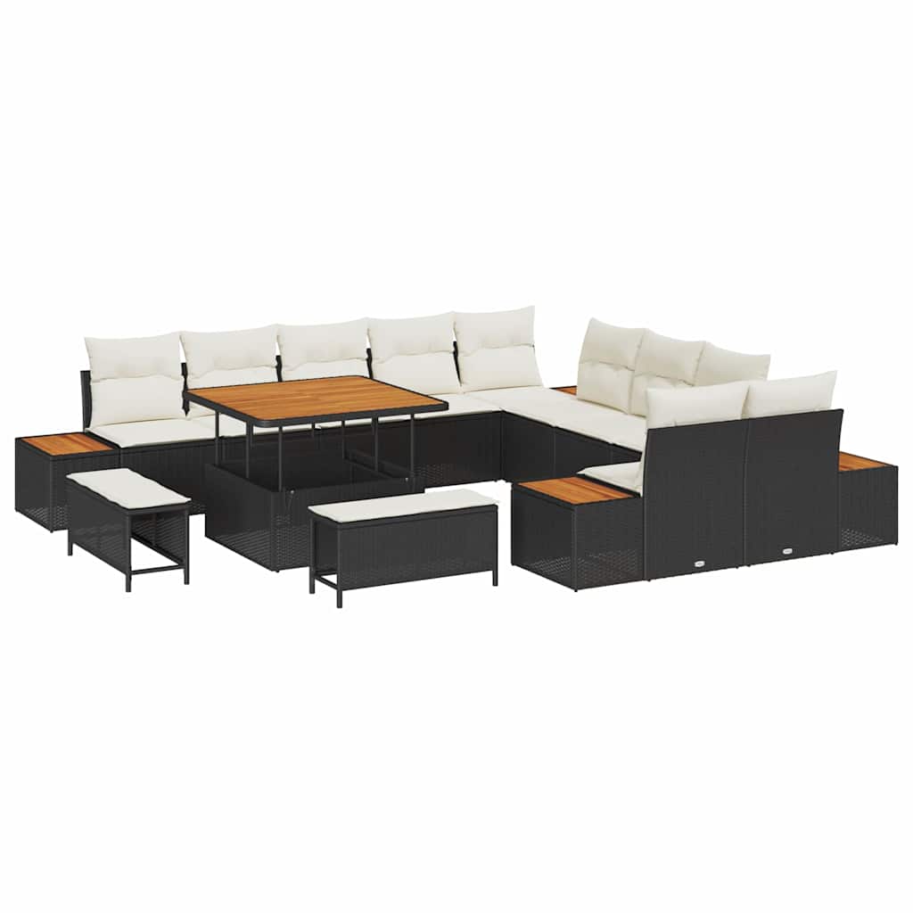 Set Divano da Giardino con cuscino 13 pcs Nero Poly Rattan