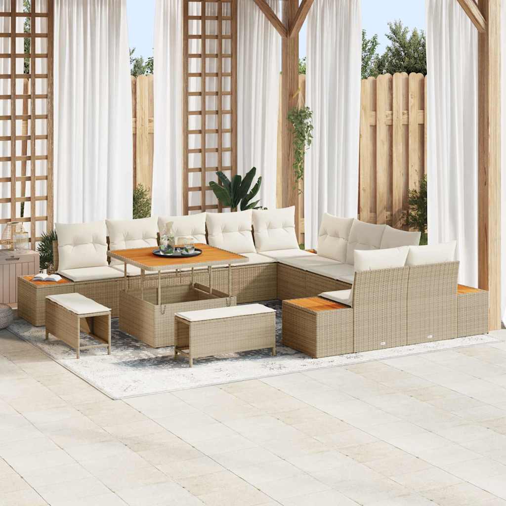 Set Divano da Giardino con cuscino 13 pcs Beige Poly Rattan