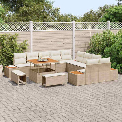 Set Divano da Giardino con cuscino 13 pcs Beige Poly Rattan