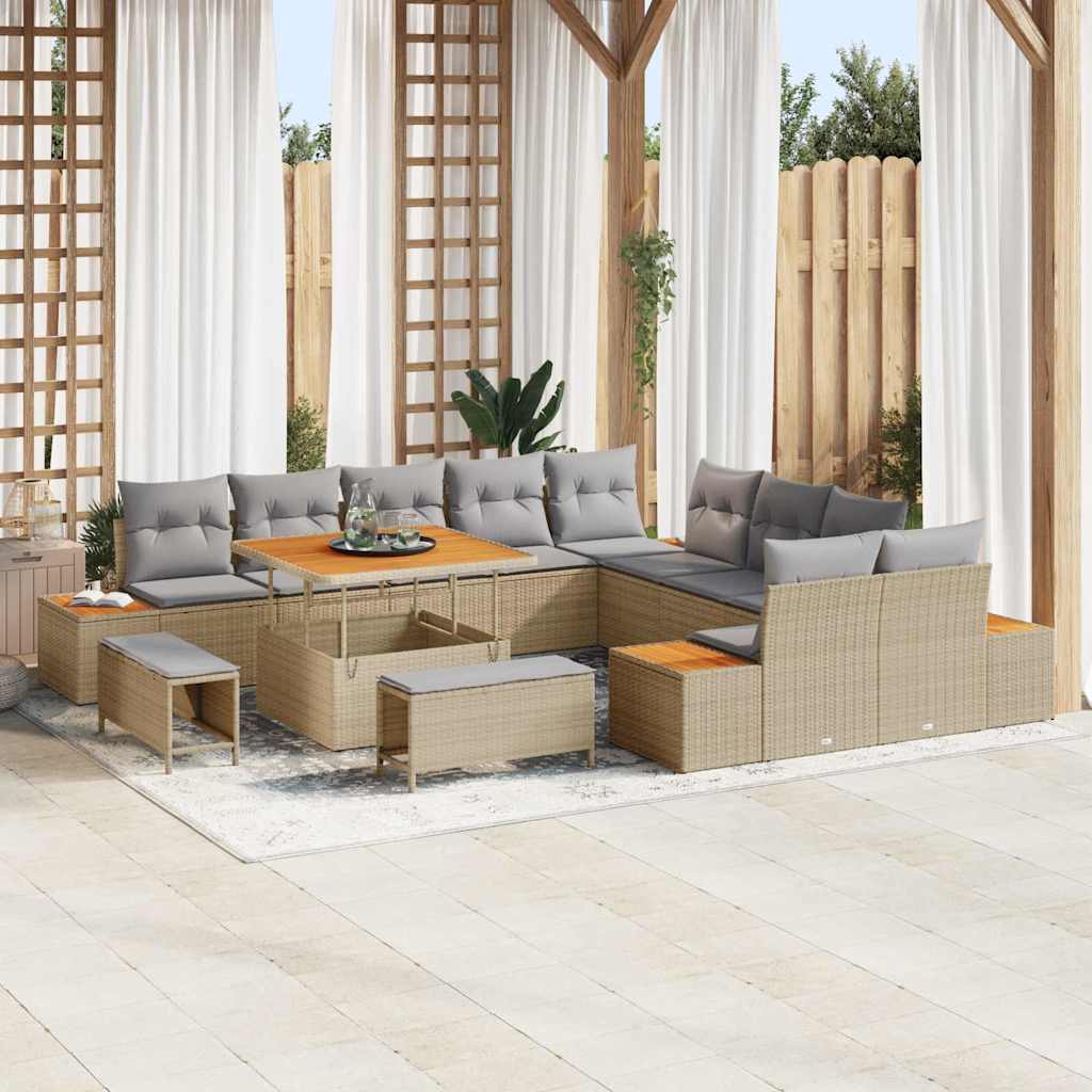 Set Divano da Giardino con cuscino 13 pcs Beige Poly Rattan