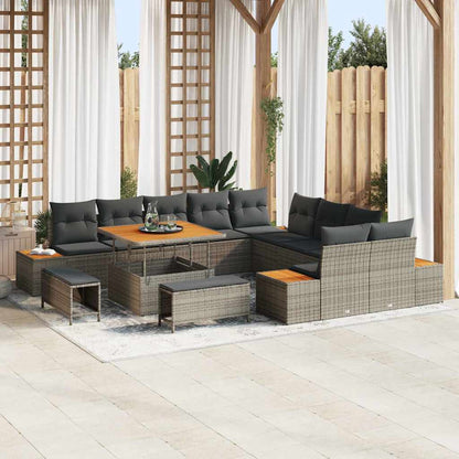 Set Divano da Giardino con cuscino 13 pcs Grigio Poly Rattan