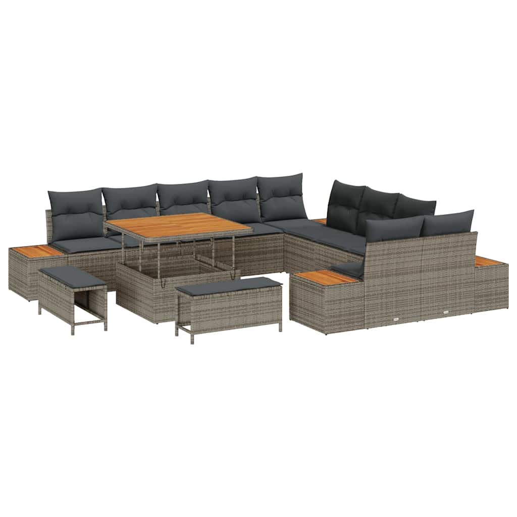 Set Divano da Giardino con cuscino 13 pcs Grigio Poly Rattan