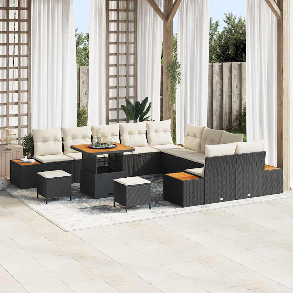 Set Divano da Giardino con cuscino 13 pcs Nero Poly Rattan