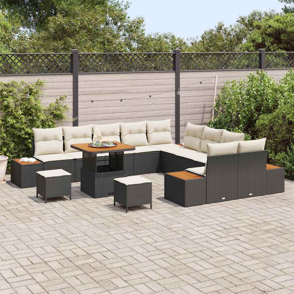 Set Divano da Giardino con cuscino 13 pcs Nero Poly Rattan