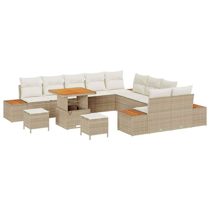 Set Divano da Giardino con cuscino 13 pcs Beige Poly Rattan