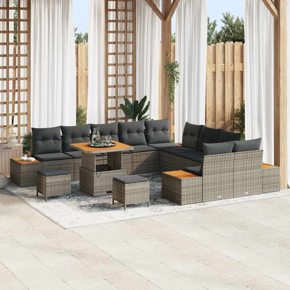 Set Divano da Giardino con cuscino 13 pcs Grigio Poly Rattan