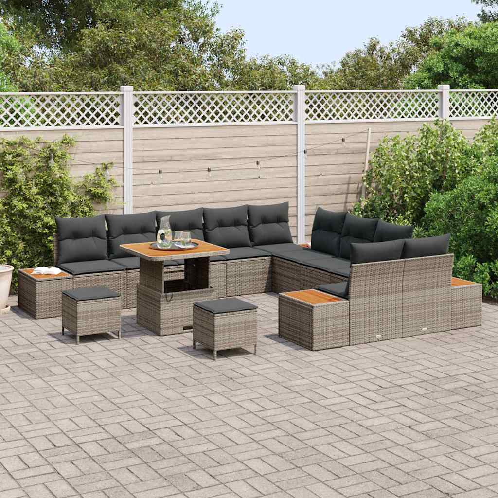 Set Divano da Giardino con cuscino 13 pcs Grigio Poly Rattan