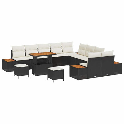 Set Divano da Giardino con cuscino 13 pcs Nero Poly Rattan