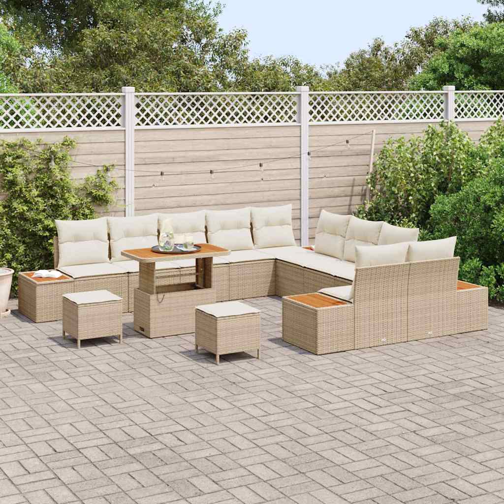 Set Divano da Giardino con cuscino 13 pcs Beige Poly Rattan