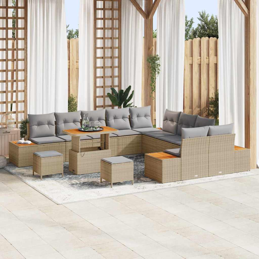 Set Divano da Giardino con cuscino 13 pcs Beige Poly Rattan
