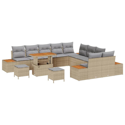 Set Divano da Giardino con cuscino 13 pcs Beige Poly Rattan