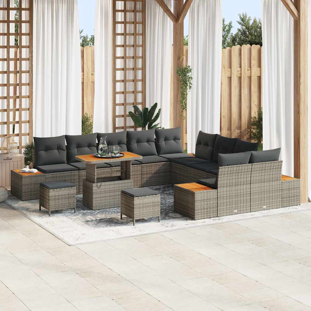 Set Divano da Giardino con cuscino 13 pcs Grigio Poly Rattan