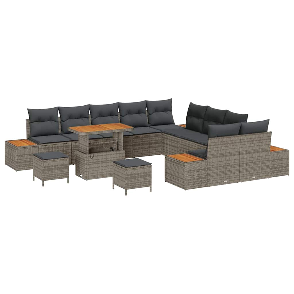 Set Divano da Giardino con cuscino 13 pcs Grigio Poly Rattan