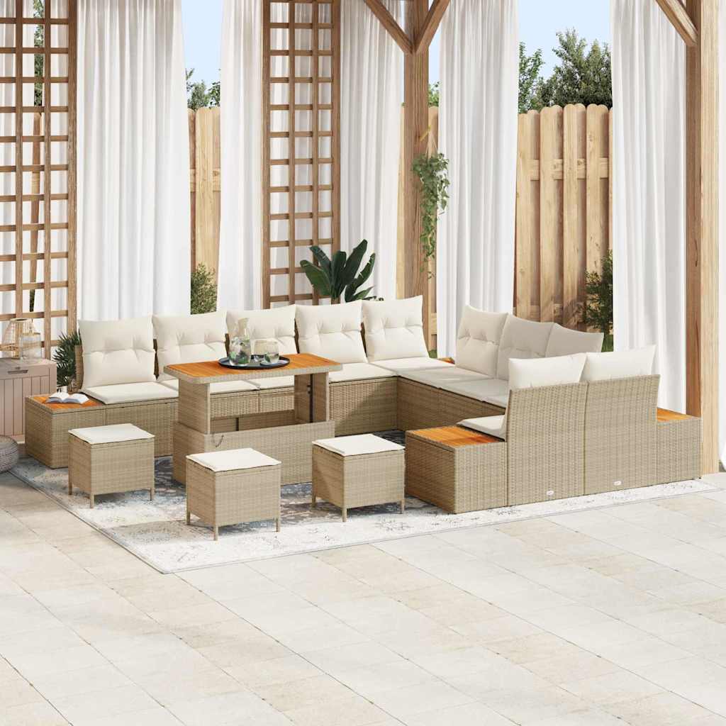Set Divano da Giardino con cuscino 14 pcs Beige Poly Rattan