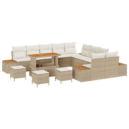 Set Divano da Giardino con cuscino 14 pcs Beige Poly Rattan