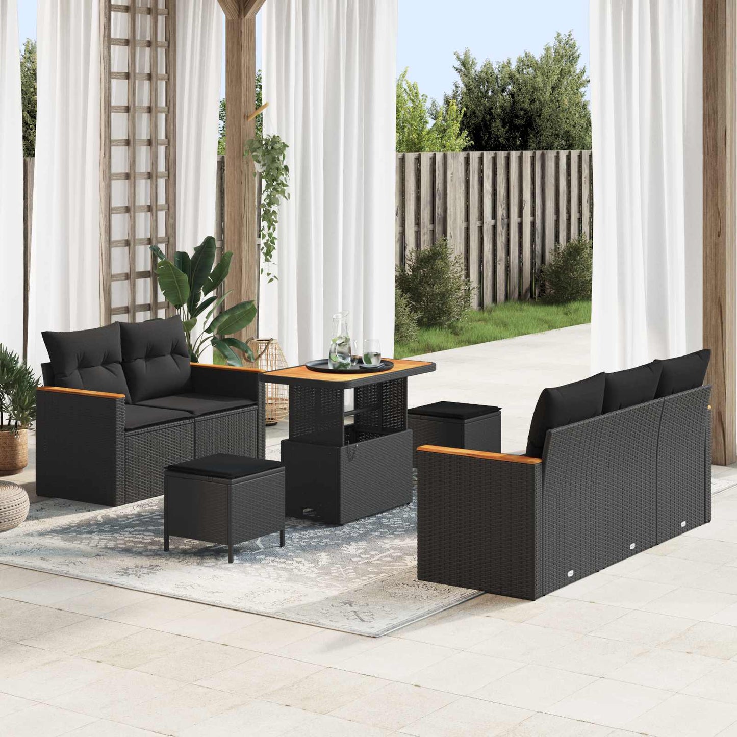 Set Divano da Giardino con cuscino 10 pcs Nero polyrattan
