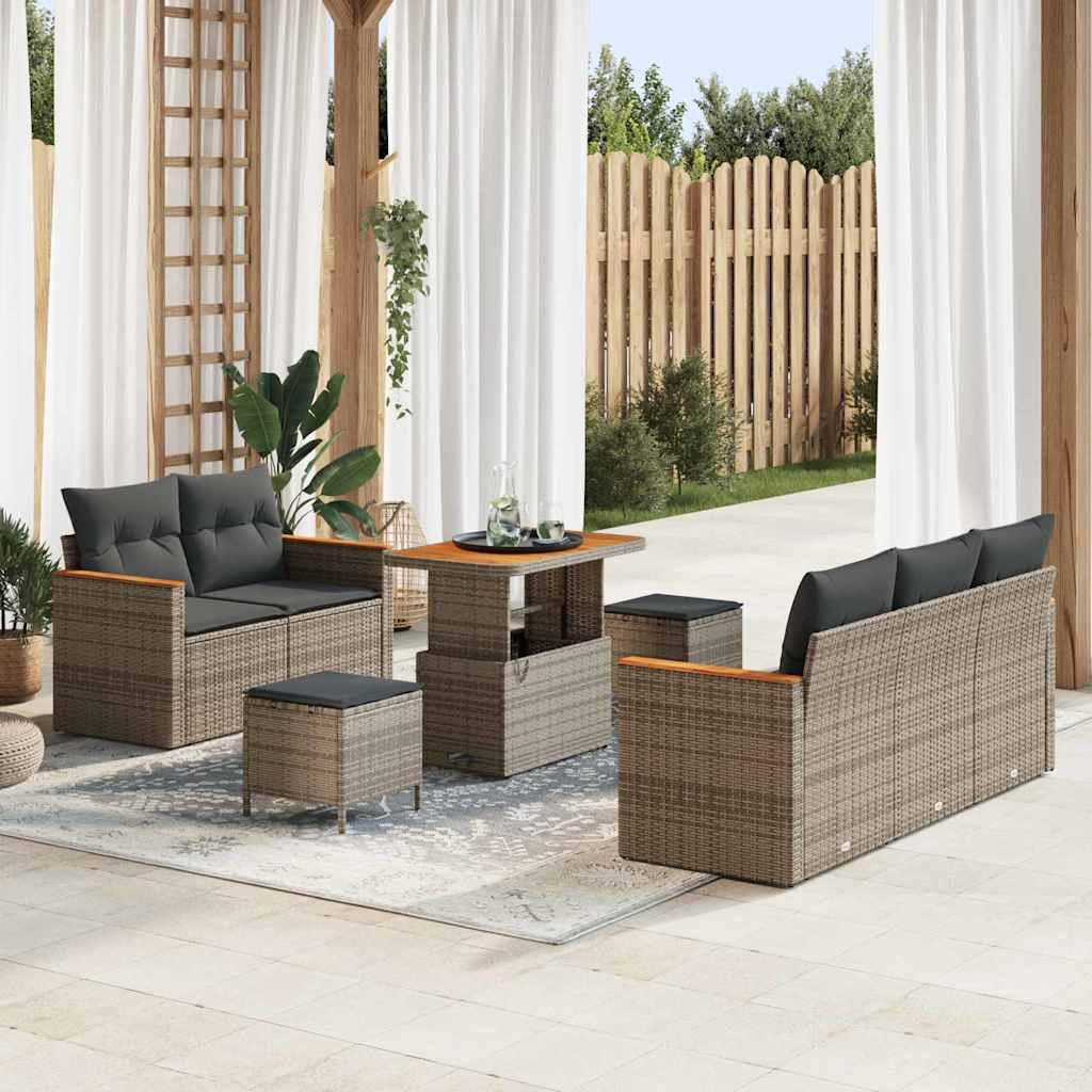 Set Divano da Giardino con cuscino 10 pcs Grigio polyrattan