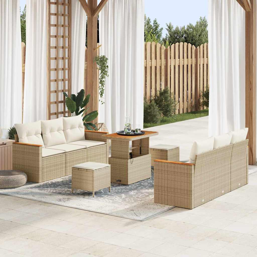 Set Divano da Giardino 11 pcs Beige e Crema polyrattan
