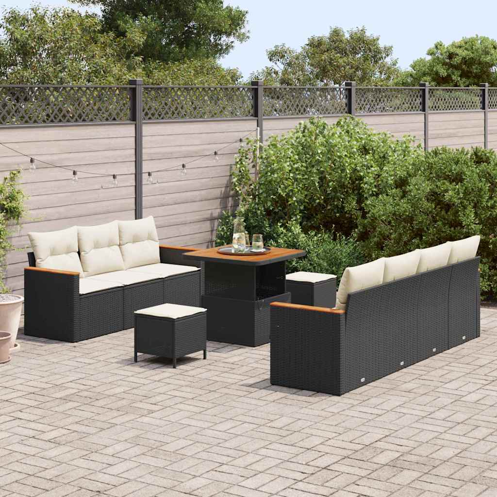 Set Divano da Giardino 14 pcs Nero e Crema polyrattan