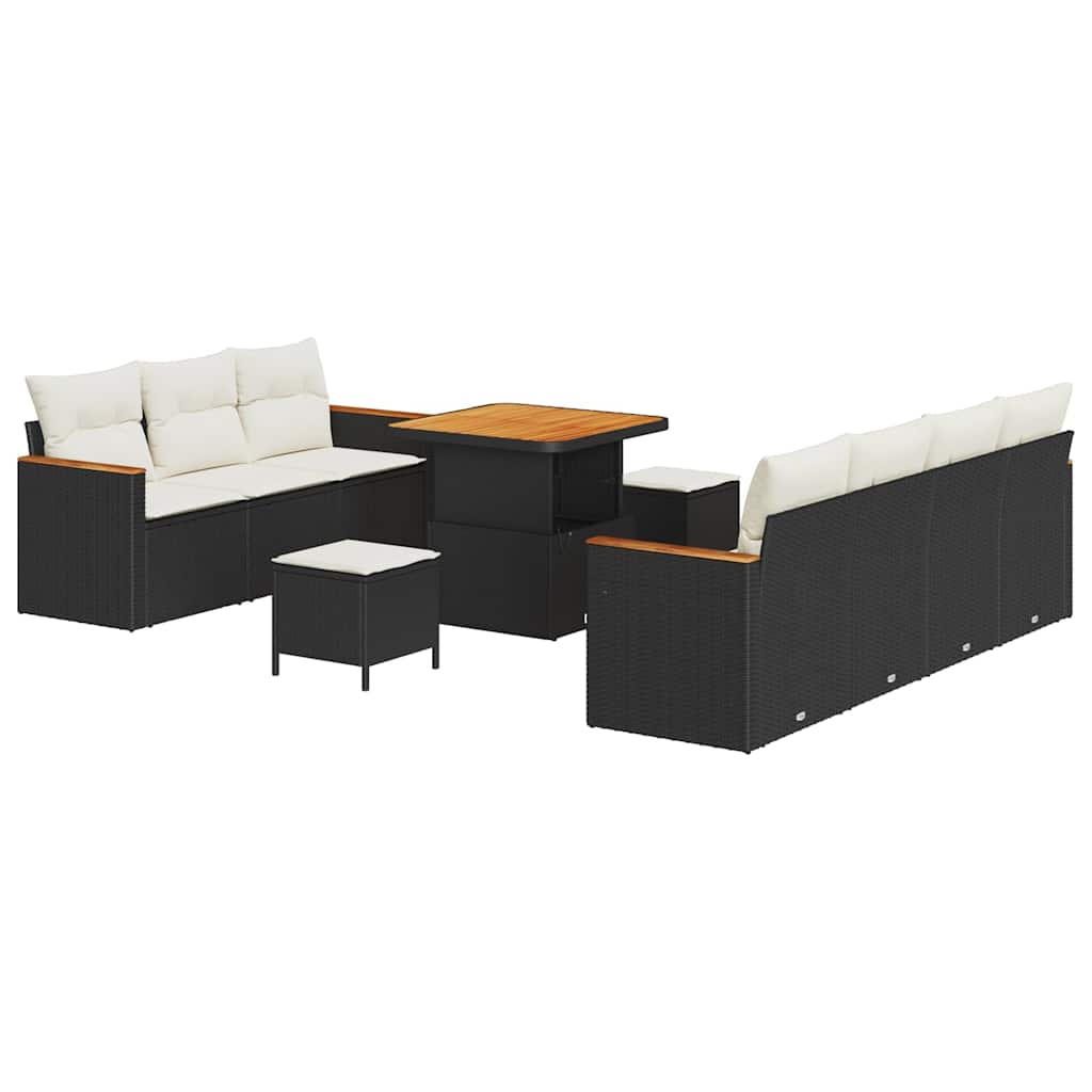 Set Divano da Giardino 14 pcs Nero e Crema polyrattan