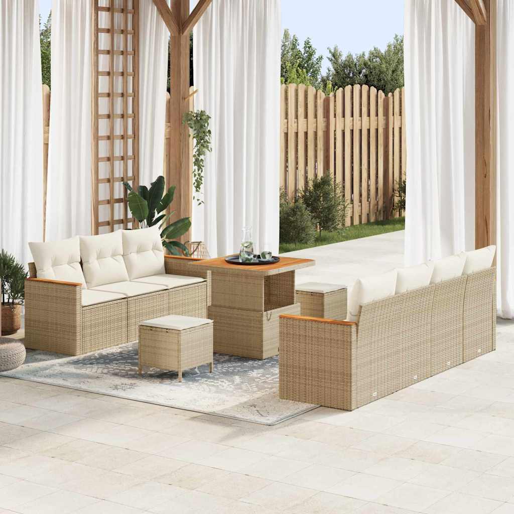 Set Divano da Giardino 14 pcs Beige e Crema polyrattan