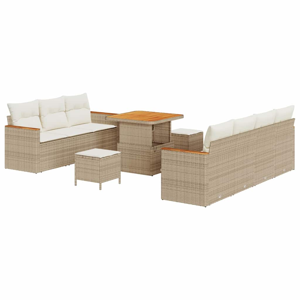 Set Divano da Giardino 14 pcs Beige e Crema polyrattan