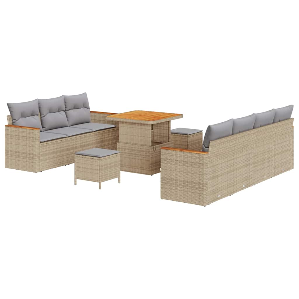 Set Divano da Giardino 14 pcs Beige e Grigio Chiaro polyrattan