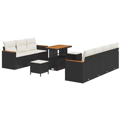 Set Divano da Giardino 14 pcs Nero e Crema polyrattan