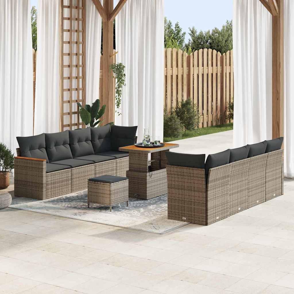 Set Divano da Giardino con cuscino 12 pcs Grigio polyrattan