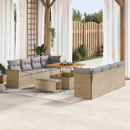 Set Divano da Giardino con cuscino 12 pcs Beige polyrattan