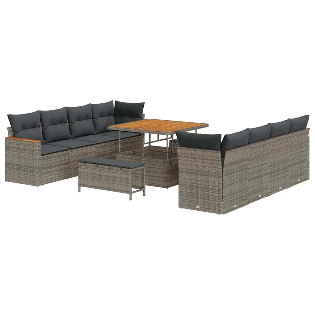 Set Divano da Giardino con cuscino 12 pcs Grigio polyrattan